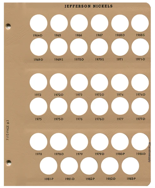 Jefferson Nickels Replacement Page 3 1964D - 1983