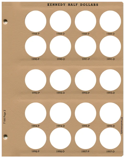 Kennedy Half Dollars Replacement Page 3 1988-P-1997-D