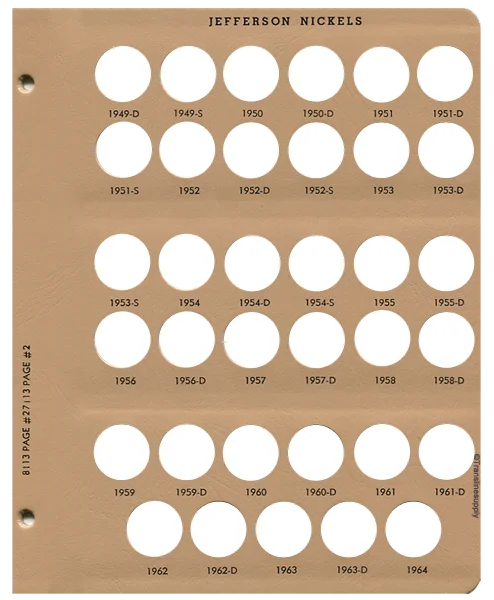 Jefferson Nickels Replacement Page 2 1949D - 1964