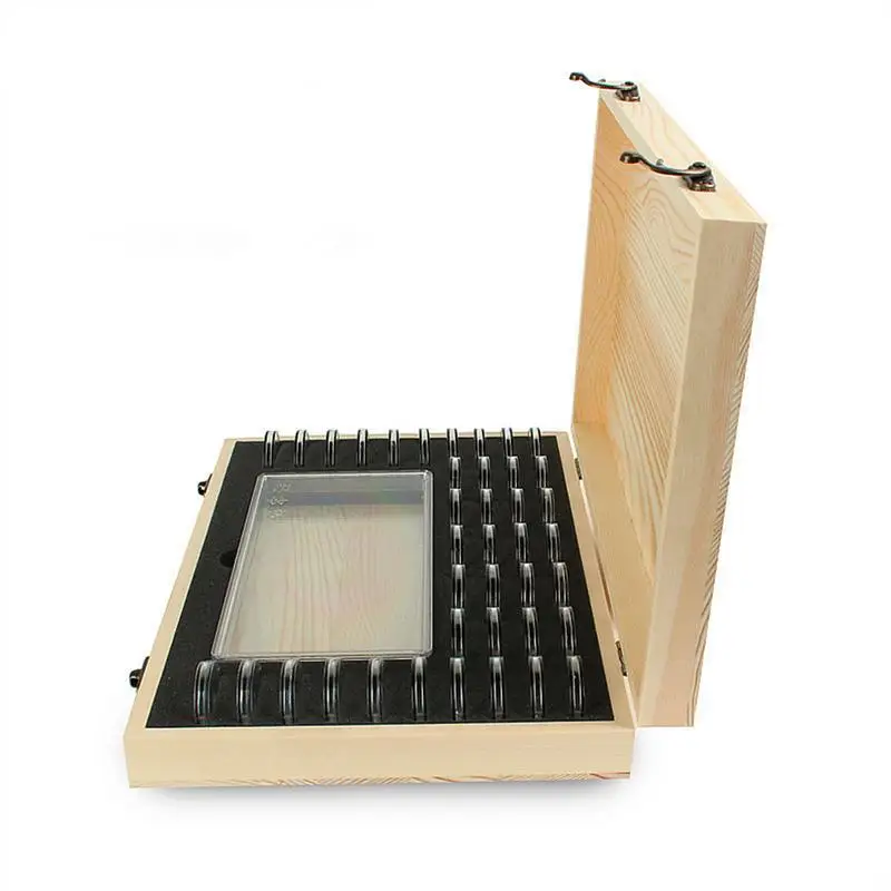 Wooden coin display and storage box — representative supplier photograph