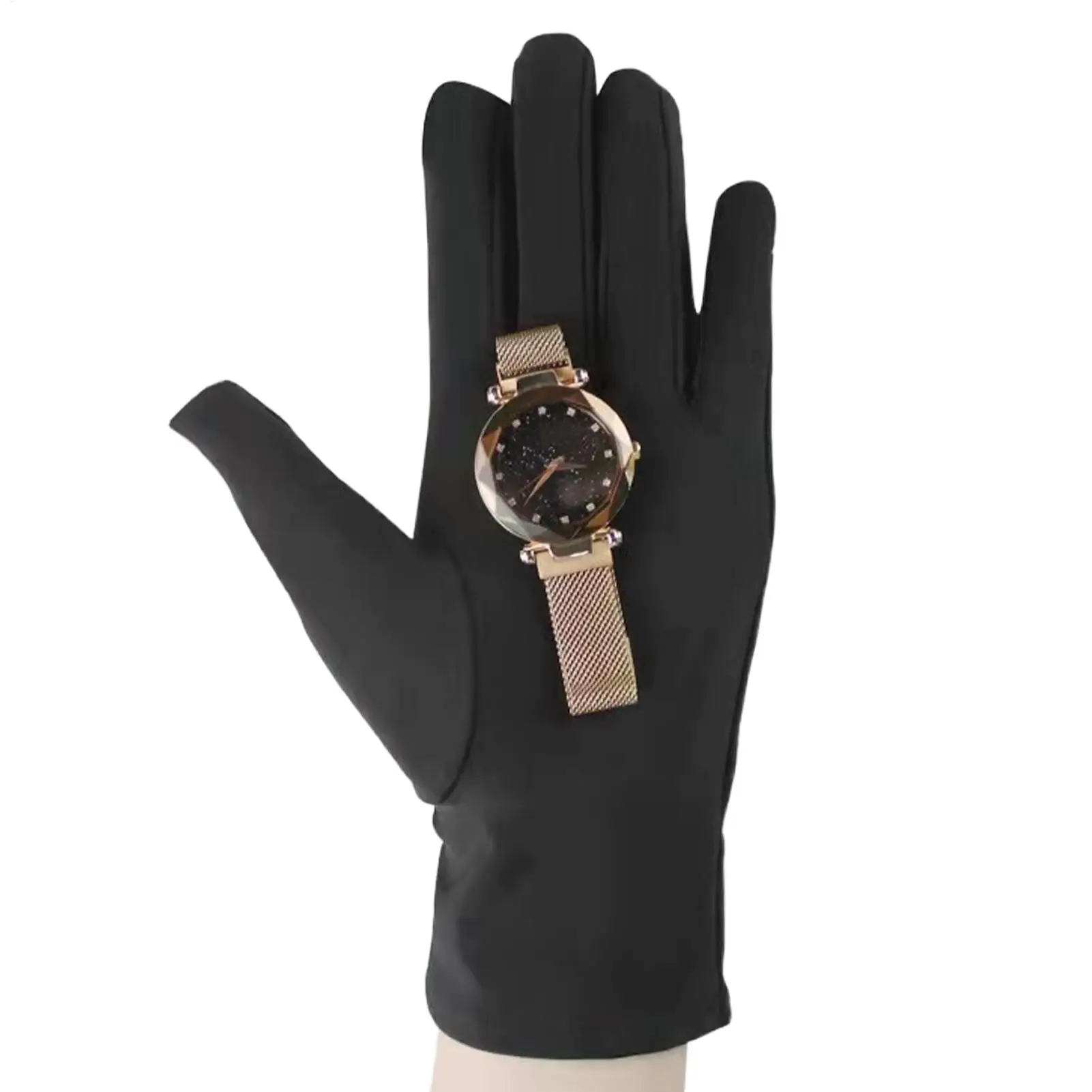 Black wrist-length inspection gloves — representative supplier photograph