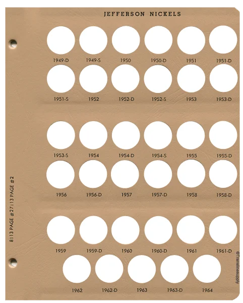 Jefferson Nickels with proof Replacement Page 2 1949D - 1964