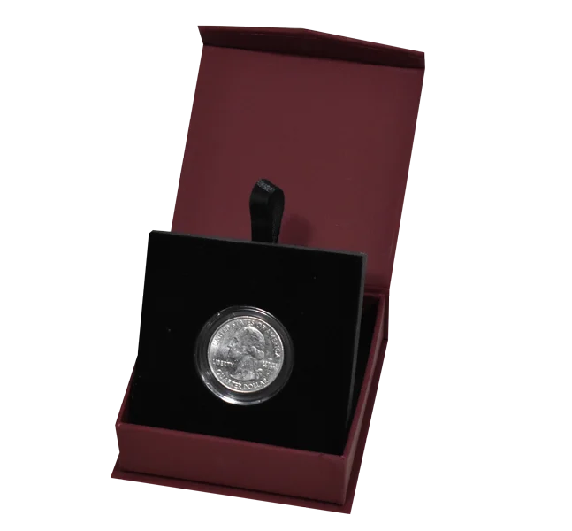 Folding Coin Capsule Box with Magnetic Lid and Stand Insert - Small Capsule — Tan