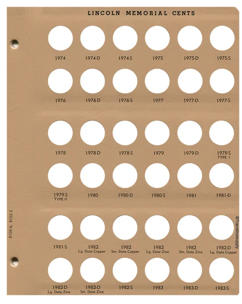 Lincoln Cents with Proof Replacement Page 1974-1983-S