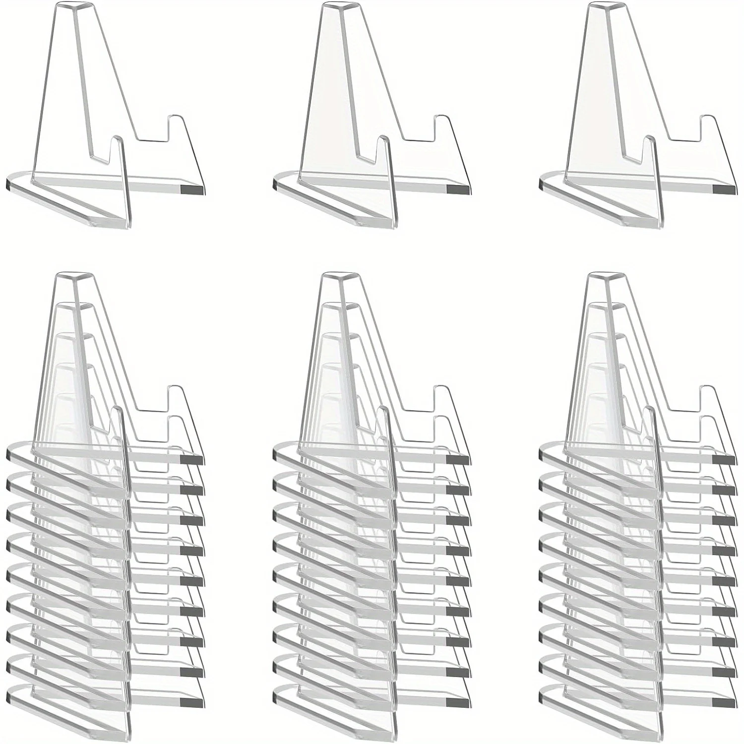 Clear acrylic display stands — representative supplier photograph