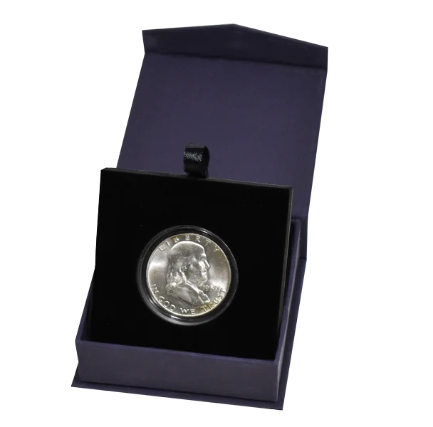 Folding Coin Capsule Box with Magnetic Lid and Stand Insert - Medium Capsule — Tan