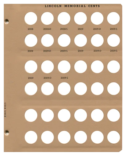 Lincoln Cents with Proof Replacement Page 9 2008-2009-S